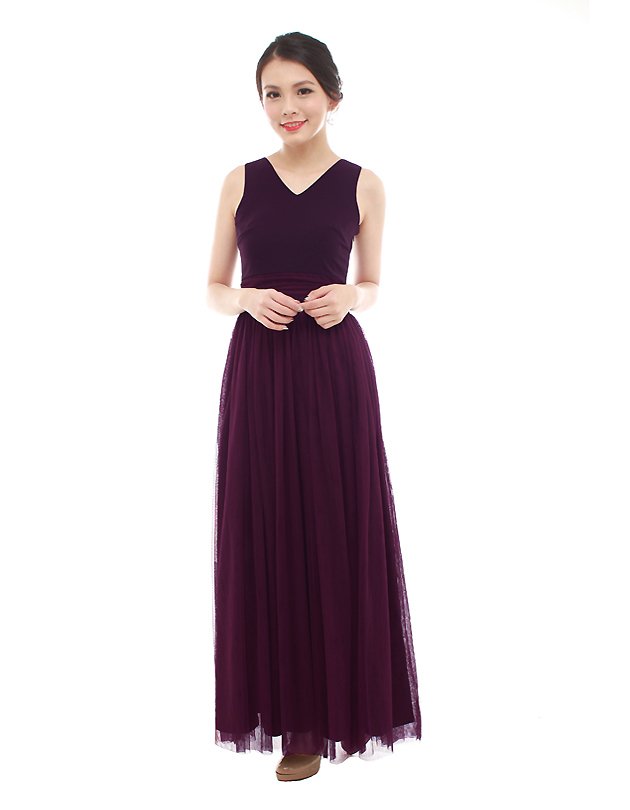 Vera Maxi Tulle Dress in Imperial Purple